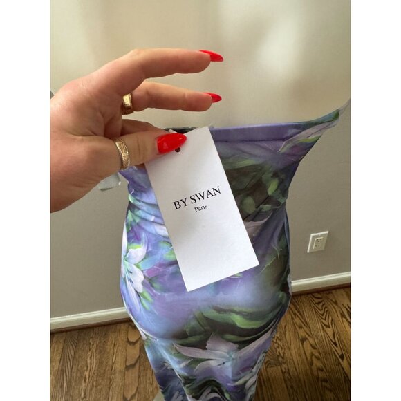 NWT BY SWAN Paris Lilac Floral Strapless Ruched Midi Dress Size Small - Picture 3 of 4